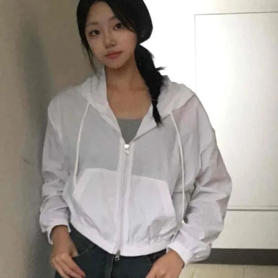 Natural Crinkly Zip-up Hoodie