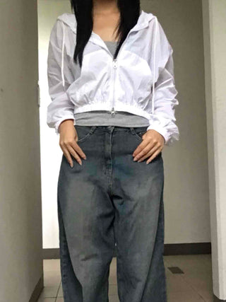 Natural Crinkly Zip-up Hoodie