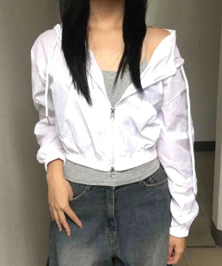 Natural Crinkly Zip-up Hoodie