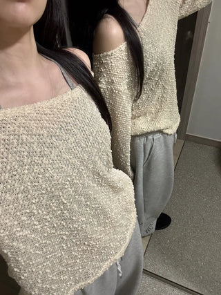 Doru See-through Off-Shoulder Oversized Long-Sleeve Knit