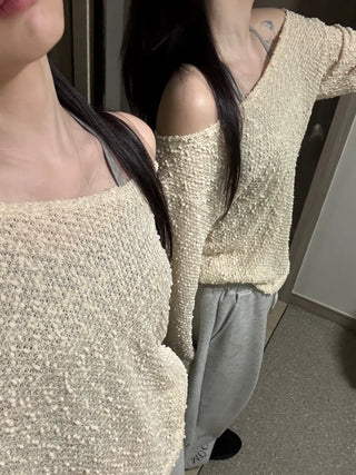Doru See-through Off-Shoulder Oversized Long-Sleeve Knit