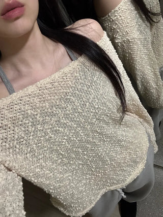 Doru See-through Off-Shoulder Oversized Long-Sleeve Knit