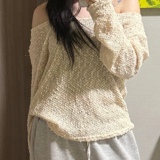 Doru See-through Off-Shoulder Oversized Long-Sleeve Knit