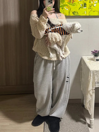 Doru See-through Off-Shoulder Oversized Long-Sleeve Knit
