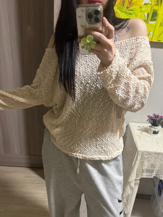 Doru See-through Off-Shoulder Oversized Long-Sleeve Knit