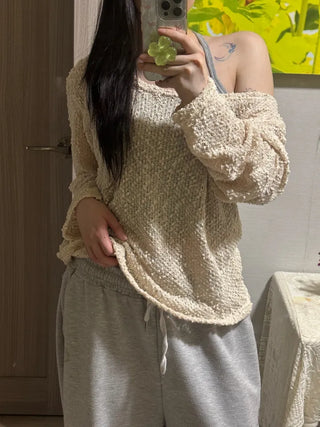 Doru See-through Off-Shoulder Oversized Long-Sleeve Knit