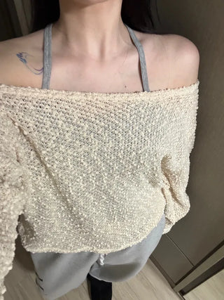 Doru See-through Off-Shoulder Oversized Long-Sleeve Knit