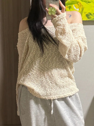 Doru See-through Off-Shoulder Oversized Long-Sleeve Knit