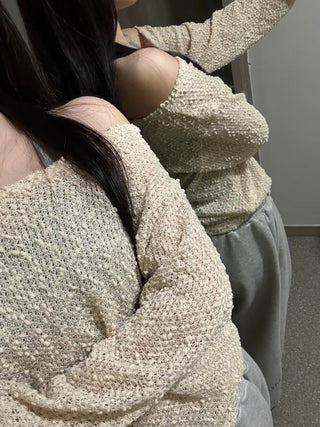 Doru See-through Off-Shoulder Oversized Long-Sleeve Knit