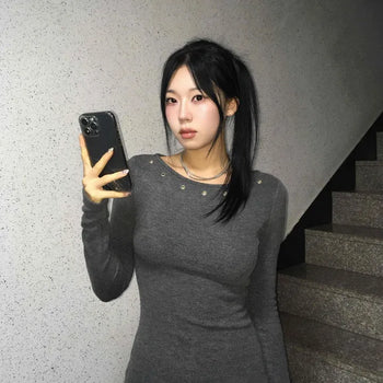 Simple Trendy Boat Neck Eyelet Mini Dress