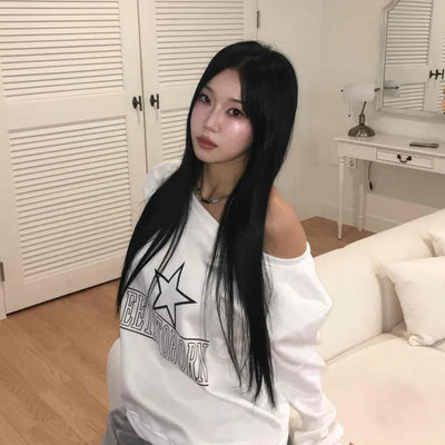 Simple Star Off-Shoulder Oversized Sweatshirt