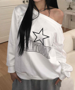 Simple Star Off-Shoulder Oversized Sweatshirt