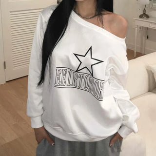 Simple Star Off-Shoulder Oversized Sweatshirt