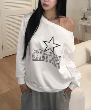 Simple Star Off-Shoulder Oversized Sweatshirt