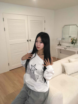 Simple Star Off-Shoulder Oversized Sweatshirt