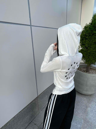Basic Cotton Lettering Hooded Snap Long Sleeve T-shirt