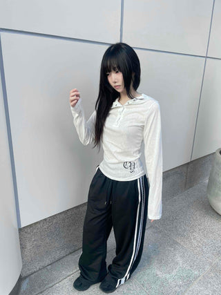 Basic Cotton Lettering Hooded Snap Long Sleeve T-shirt