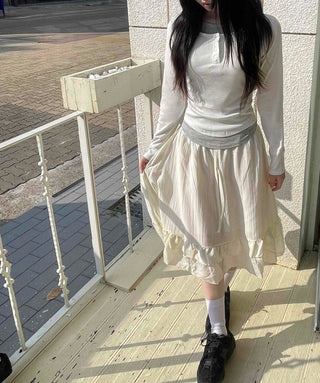 Comfortable U-neck Button Long Sleeve T-shirt