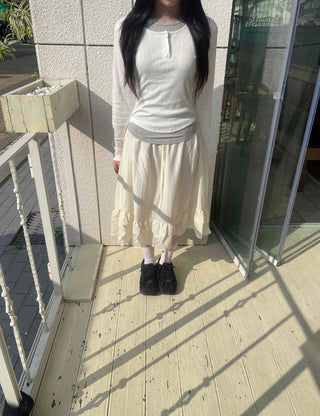 Comfortable U-neck Button Long Sleeve T-shirt