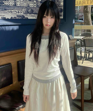 Comfortable U-neck Button Long Sleeve T-shirt
