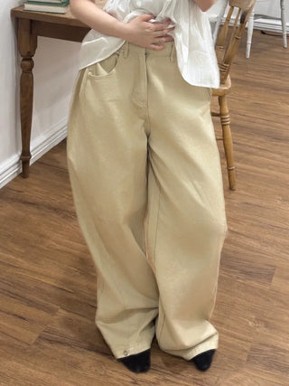 Karoo Triple-Hem Snap Cotton Wide Long Pants