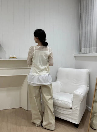 Karoo Triple-Hem Snap Cotton Wide Long Pants