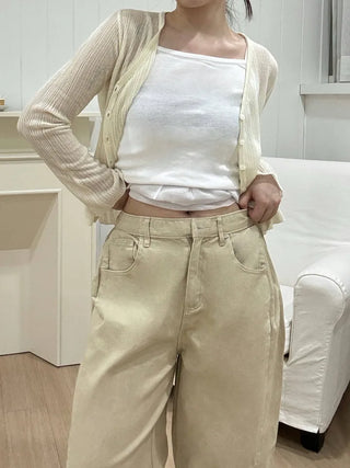 Karoo Triple-Hem Snap Cotton Wide Long Pants