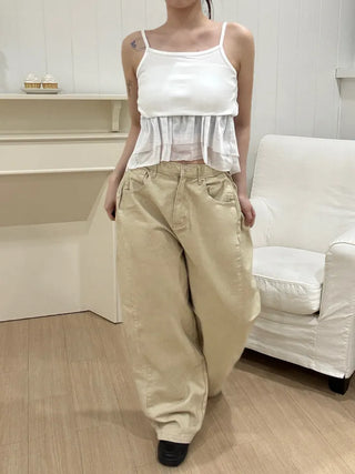 Karoo Triple-Hem Snap Cotton Wide Long Pants