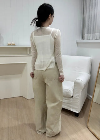 Karoo Triple-Hem Snap Cotton Wide Long Pants