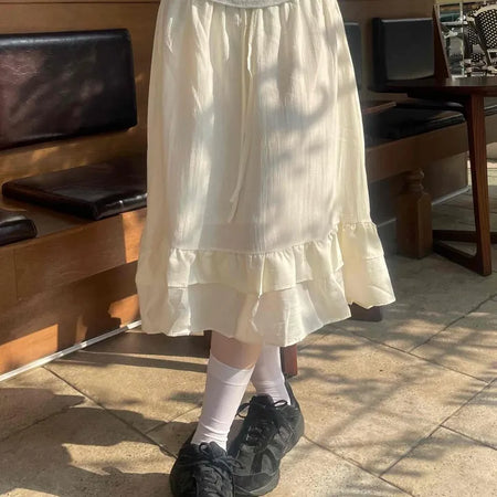 Retro Hip Frill Midi Skirt