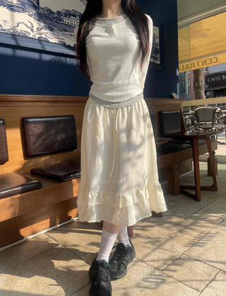 Retro Hip Frill Midi Skirt