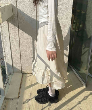 Retro Hip Frill Midi Skirt