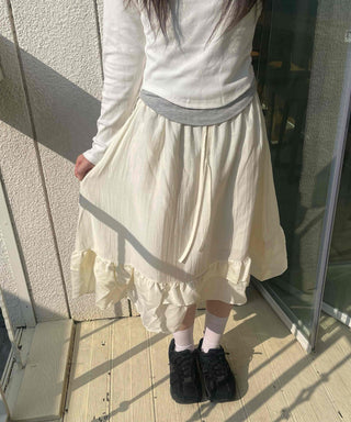 Retro Hip Frill Midi Skirt