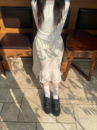 Retro Hip Frill Midi Skirt