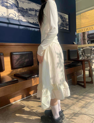 Retro Hip Frill Midi Skirt