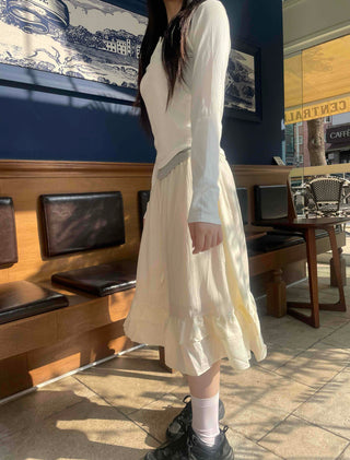 Retro Hip Frill Midi Skirt