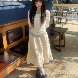 Retro Hip Frill Midi Skirt