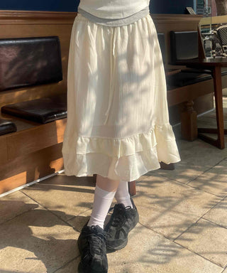 Retro Hip Frill Midi Skirt