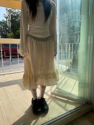 Retro Hip Frill Midi Skirt