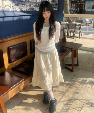 Retro Hip Frill Midi Skirt