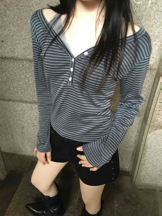 Date Look Striped Slim Fit Long Sleeve T-shirt