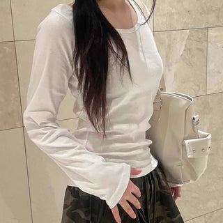 Basic Cotton Plain Long-Sleeve T-Shirt
