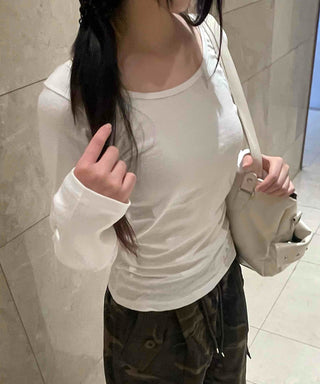 Basic Cotton Plain Long-Sleeve T-Shirt