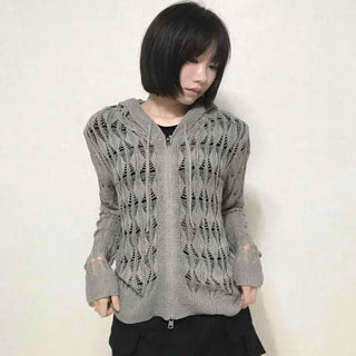 grunge two-way knit zip-up cardigan