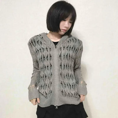 grunge two-way knit zip-up cardigan