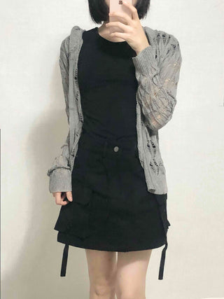 grunge two-way knit zip-up cardigan