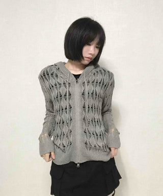 grunge two-way knit zip-up cardigan