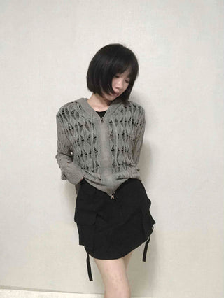 grunge two-way knit zip-up cardigan