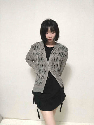 grunge two-way knit zip-up cardigan
