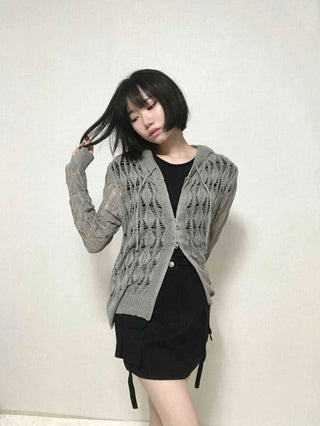 grunge two-way knit zip-up cardigan